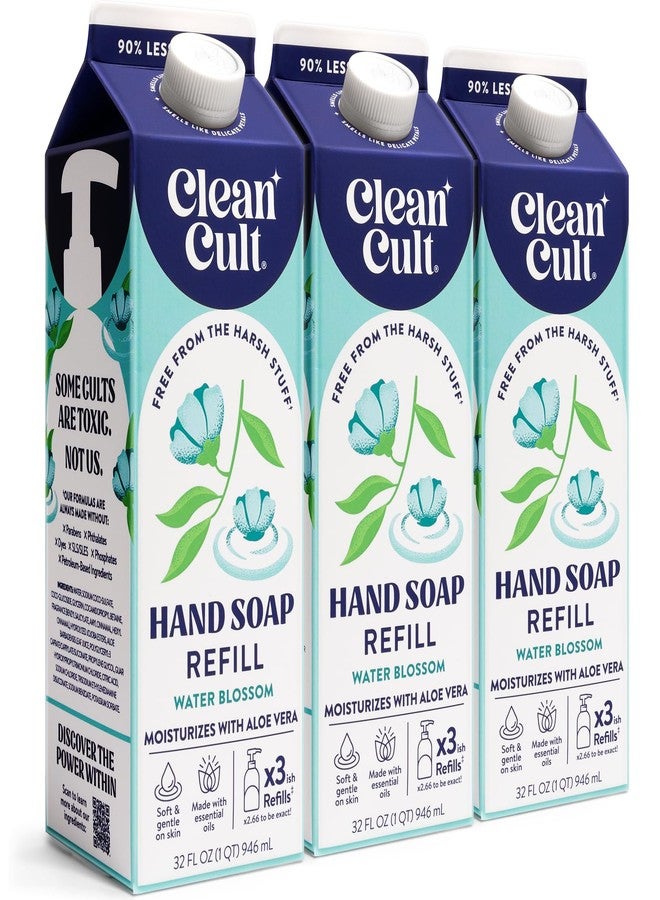 Cleancult Liquid Hand Soap Refill - Water Blossom - Moisturizes Dry & Sensitive Skin - Made with Aloe Vera & Essential Oils - Eco Friendly - Paper-Based Packaging - 32 oz/3 Pack - Image 1